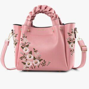 ELEGANT DELICATE EMBROIDERED FLOWER HAND| SHOULDER BAG -DETACHABLE STRAP IN PINK